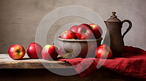 Rustic Still Life with Red Apples Ai generated