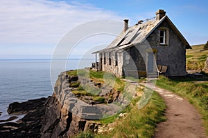 rustic stone cottage by an unspoiled coastal cliff