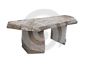 Rustic stone slab bench isolated.