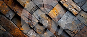 Rustic Stone Wall Texture. Background of Multicolored Slate Tiles