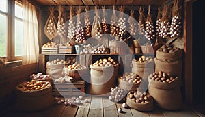Rustic Storage of Fresh Vegetables in Barn