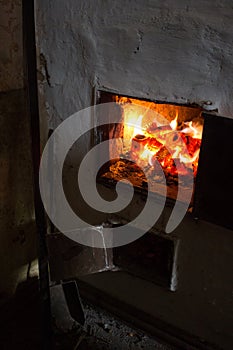 Rustic stove, live coals