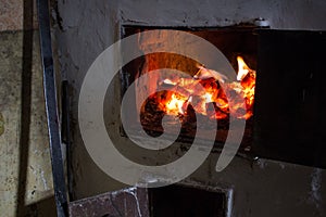 Rustic stove, live coals