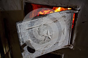 Rustic stove, live coals