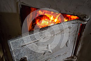 Rustic stove, live coals