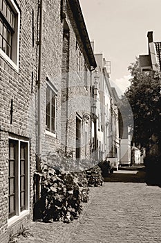 Rustic street with medieval wall houses (Muurhuizen), Amersfoort, Netherlands