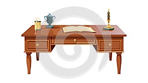 Rustic Study Desk with Lamp & Books, vector design Generative AI
