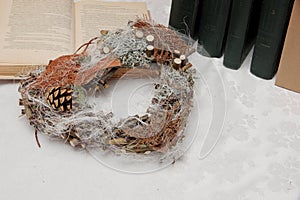 Rustic style heart wreath made of branches.Only natural materials. Simple style.