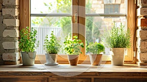 Rustic Style Windowsill with Potted Plants