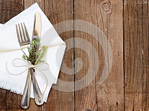 Rustic Table setting on old wooden table