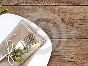 Rustic Table setting on old wooden table