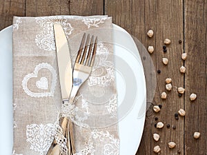 Rustic Table setting on old wooden table