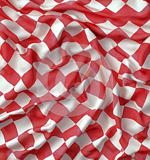 This rustic tablecloth is adorned with a red and white checkered design.