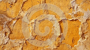 Rustic textured orange plaster wall with peeling paint patterns