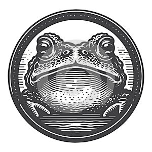Rustic Toad Frog Head Engraved Vector For Nature Apparel.