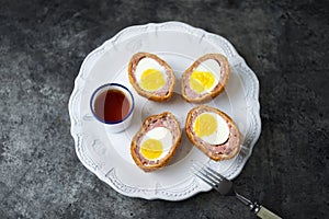 Rustic traditional english comfort pub food scotch egg