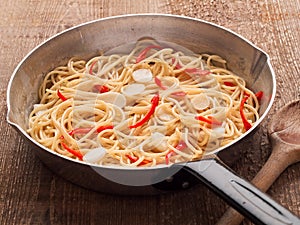 Rustic traditional italian aglio olio spaghetti pasta