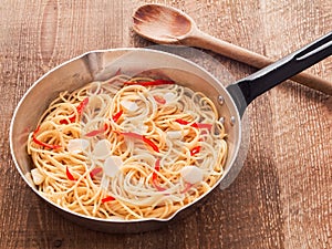 Rustic traditional italian aglio olio spaghetti pasta