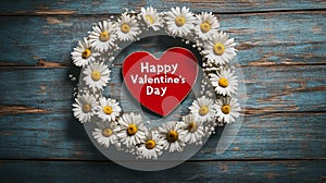 Rustic Valentine's Day Wreath of Daisies and Red Heart