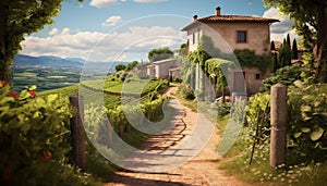 A rustic vineyard in the Chianti region showcases Italian culture generated by AI