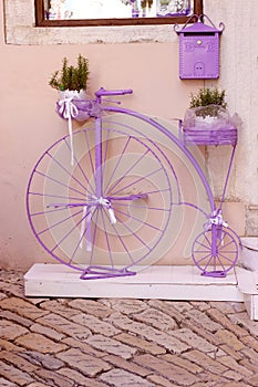 Rustic, vintage bicycle outdoors on street