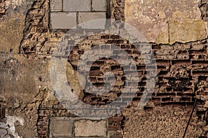 Rustic vintage brick wall in warm sunlight