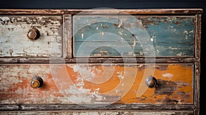 Rustic Vintage Chest Of Drawers With Natural Grain And Peeling Paint