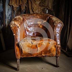 Rustic Vintage Leather Chair With Distressed Edges And Natural Grain