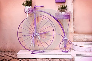 Rustic - vintage, outmoded purple bicycle