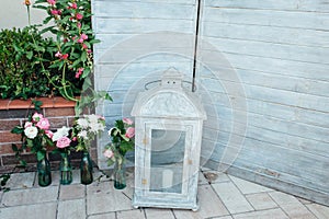 Rustic and vintage wedding backdrop idea made from old oriented strand board wood