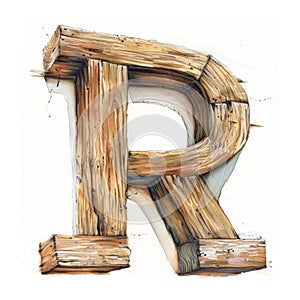 Rustic Weathered Wooden Alphabet Letter R Isolated on White Background