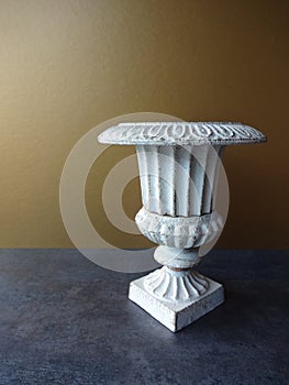 Rustic White Cast Iron Urn Vase