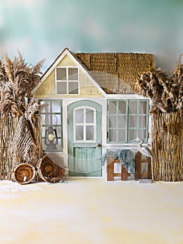 Rustic cute house and pampas custom made sett up photo