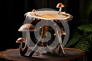 Rustic Wild mushroom on table. Generate Ai