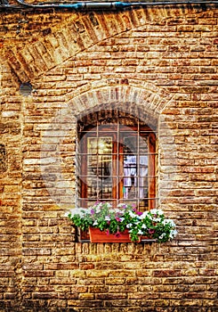 Rustic window with metal grill