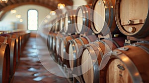 A rustic winery tour, with barrels of aging wine and vineyard vistas providing the backdrop for tastings and tours