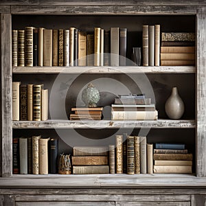 Rustic Wood Floating Shelf with Modern Black Frames with rustic wall texture - AI Generated