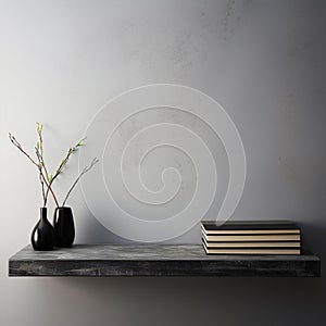 Rustic Wood Floating Shelf with Modern Black Frames with rustic wall texture - AI Generated