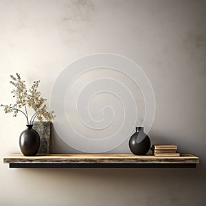 Rustic Wood Floating Shelf with Modern Black Frames with rustic wall texture - AI Generated