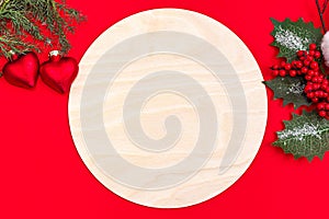 rustic wood sign on red background, christmas mockup
