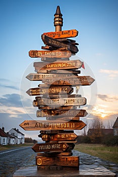 Rustic Wooden Arrows Signpost at a Crossroads