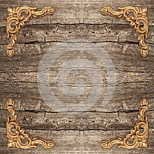 Rustic wooden background with golden corner