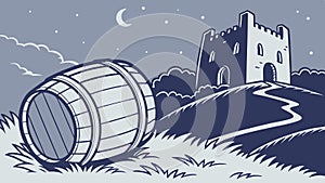 Rustic Wooden Barrel in a Dark, Foreboding Castle Landscape, vector design Generative AI photo