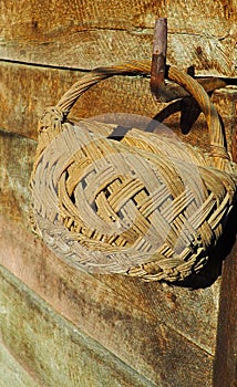 rustic wooden basket pictured in a Transylvanian village garden