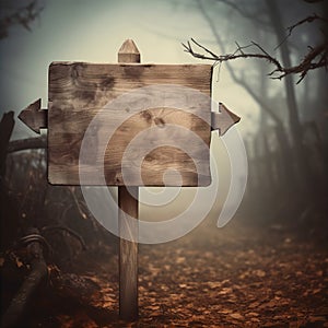 Rustic Wooden Blank Empty Sign Post Outdoors Halloween Background