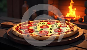 A rustic wooden board with family style matambre a la pizza, ready to be shared photo