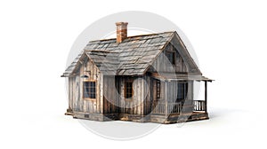Rustic Wooden Cabin Model Isolated on a White Background, AI Generated