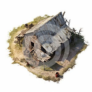 Aerial View Of Rusted Barn: Concept Art Illustration photo