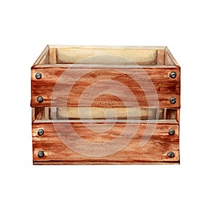 A rustic wooden crate. Box for carrying wine, food, organic produce, fruits, vegetables. Picnic, cheese and wine tasting