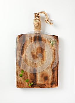 Rustic wooden cutting board or serving tray